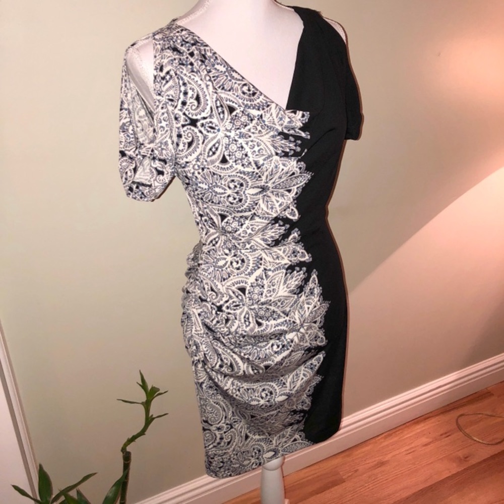 BCBG MaxAzria Black/White Cold Shoulder Dress